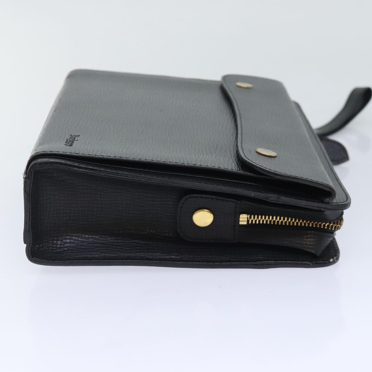 Burberrys Clutch Bag Leather Black Auth ti2112