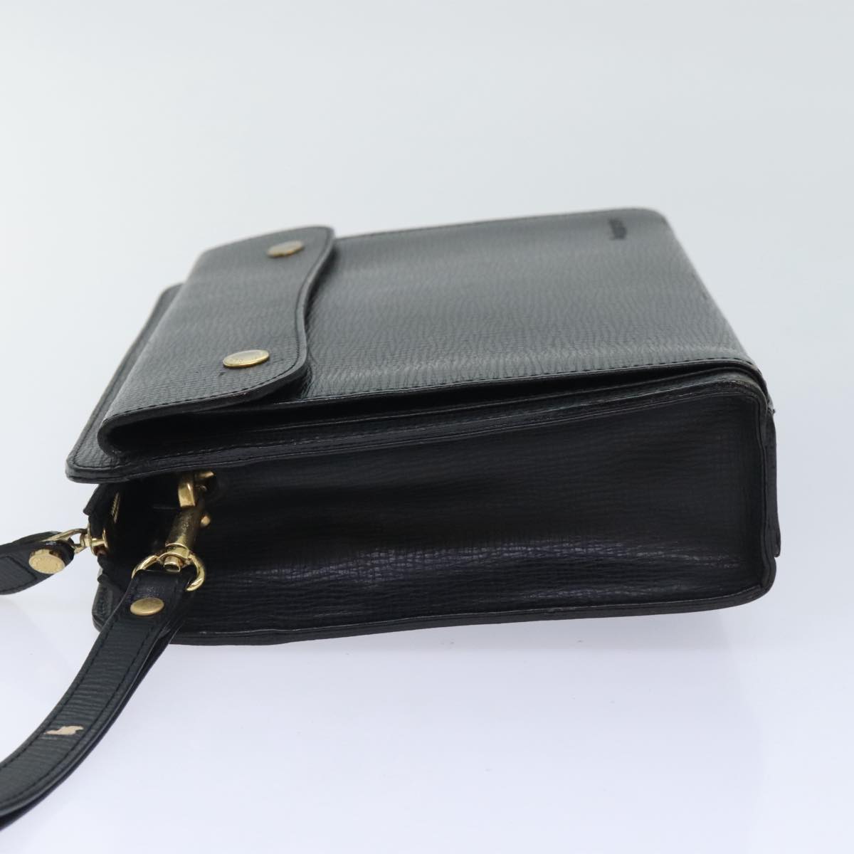 Burberrys Clutch Bag Leather Black Auth ti2112