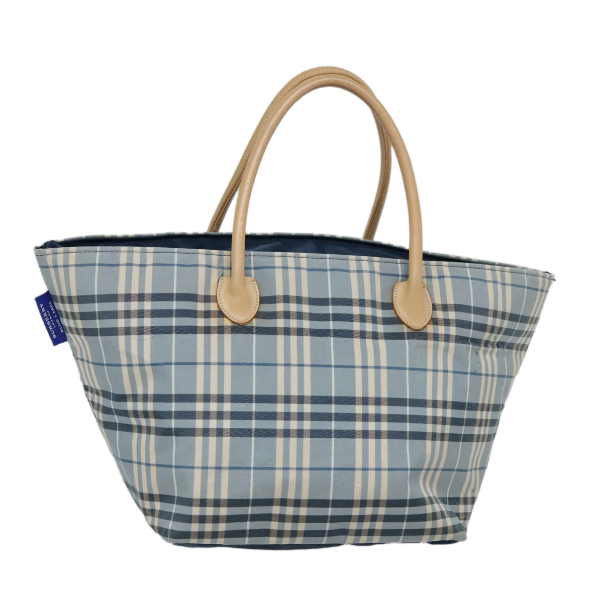 BURBERRY Nova Check Blue Label Tote Bag Nylon Blue Beige Silver Auth ti2113