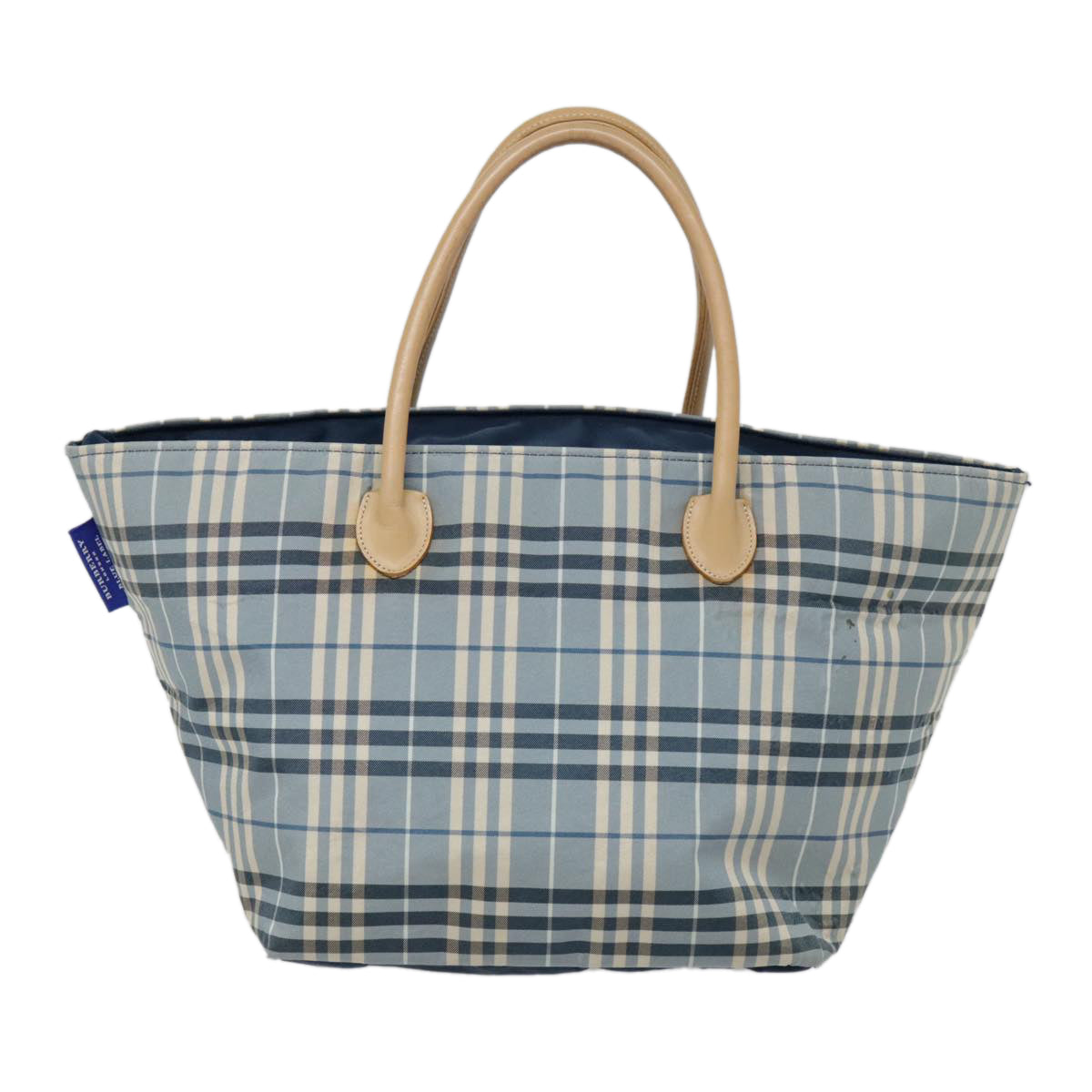 BURBERRY Nova Check Blue Label Tote Bag Nylon Blue Beige Silver Auth ti2113 - 0