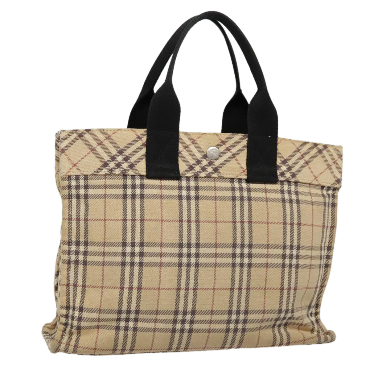 BURBERRY Nova Check Blue Label Tote Bag Canvas Beige Black Silver Auth ti2114