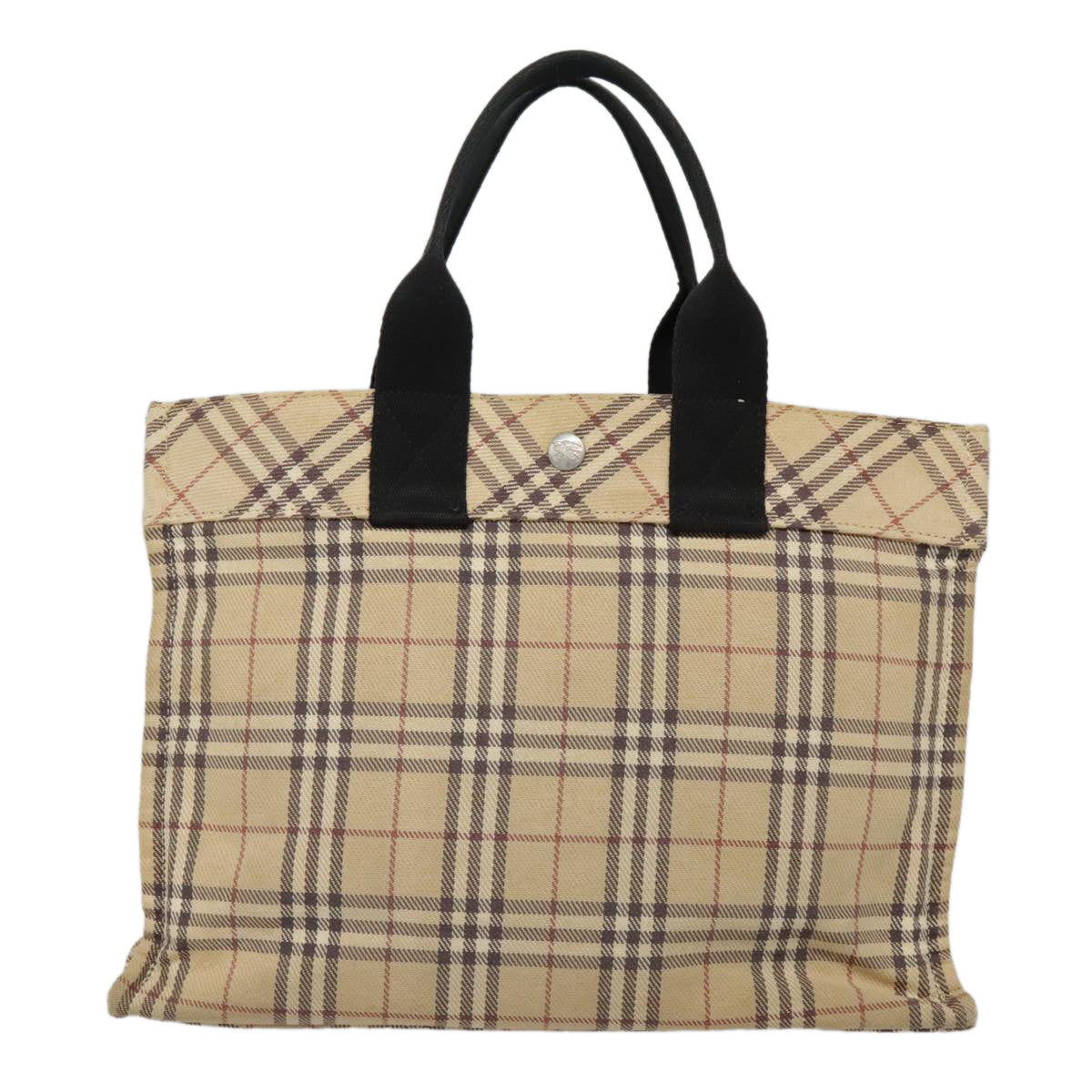 BURBERRY Nova Check Blue Label Tote Bag Canvas Beige Black Silver Auth ti2114