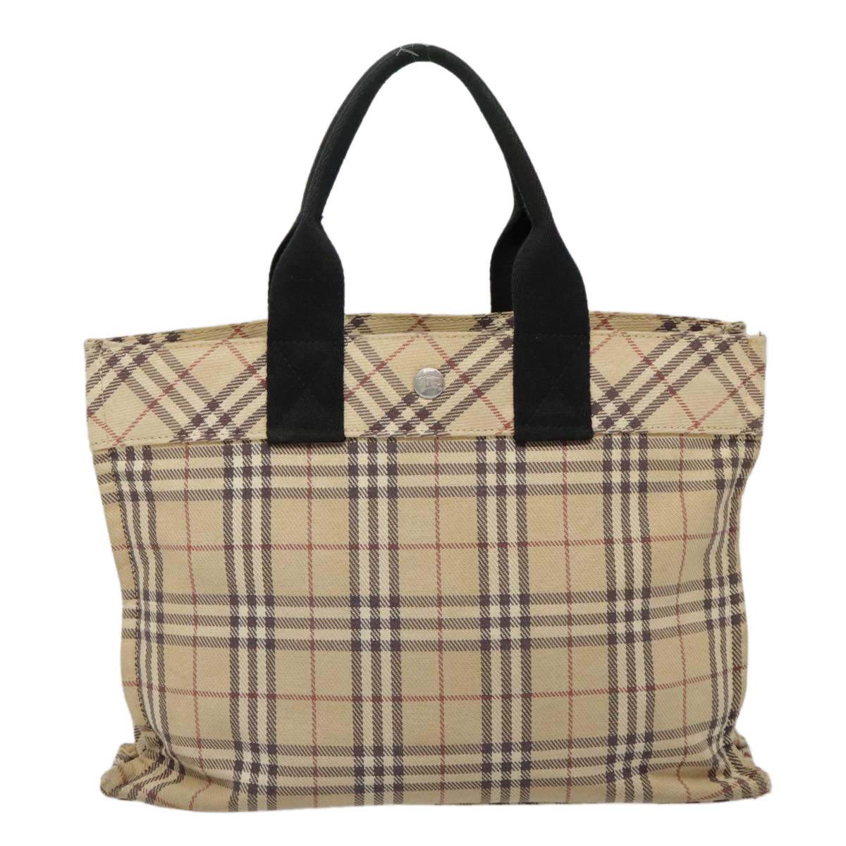 BURBERRY Nova Check Blue Label Tote Bag Canvas Beige Black Silver Auth ti2114 - 0