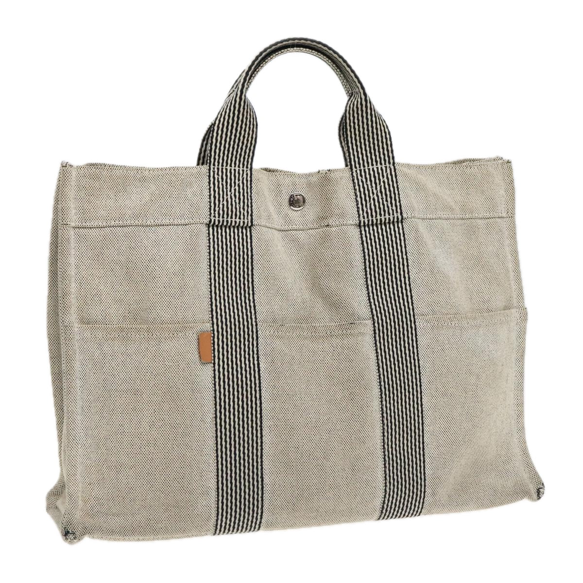 HERMES New Fourre Tout MM Tote Bag Canvas Gray Silver Auth ti2115