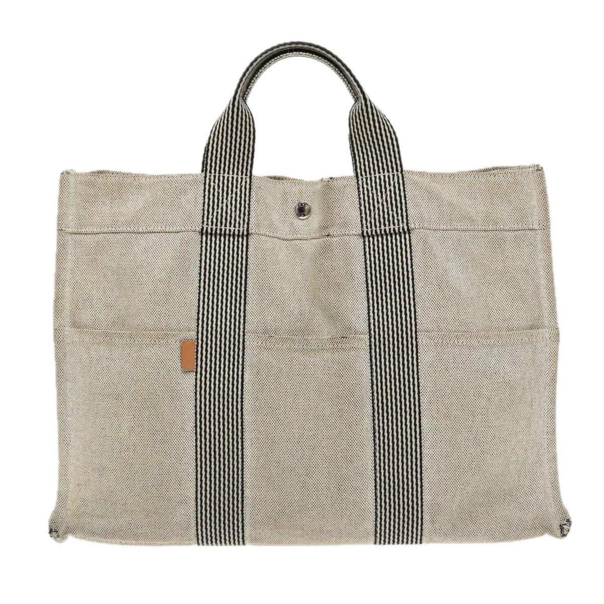 HERMES New Fourre Tout MM Tote Bag Canvas Gray Silver Auth ti2115