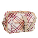 BURBERRY Nova Check Blue Label Shoulder Bag Canvas White Red Auth ti2120-1