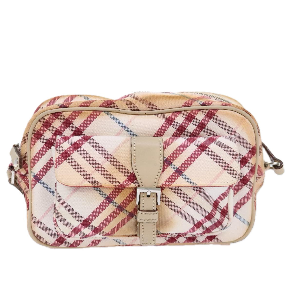 BURBERRY Nova Check Blue Label Shoulder Bag Canvas White Red Auth ti2120