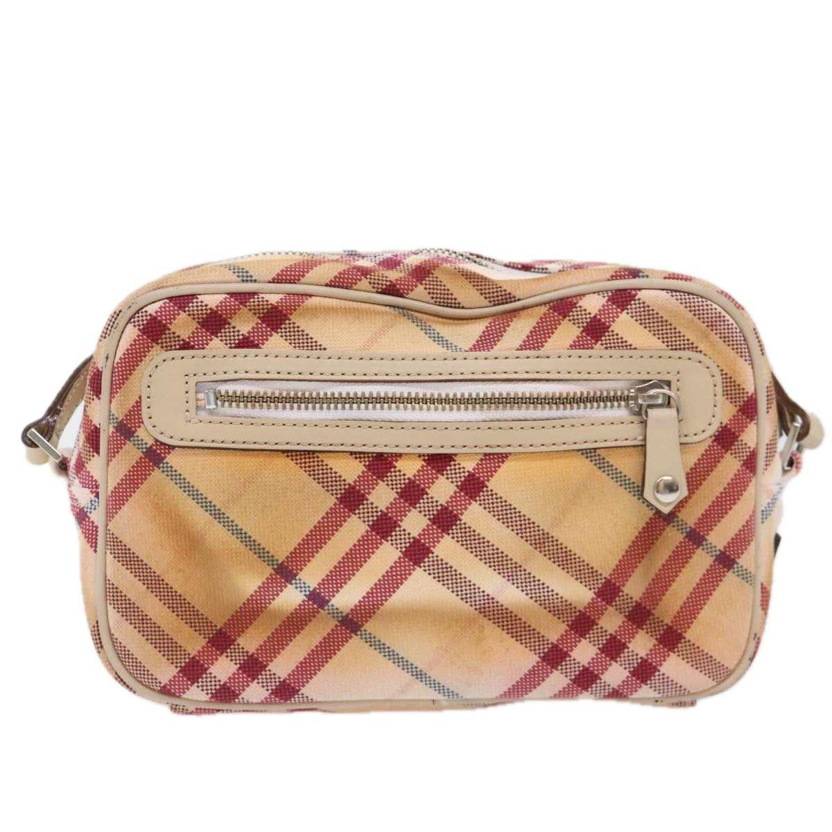 BURBERRY Nova Check Blue Label Shoulder Bag Canvas White Red Auth ti2120 - 0