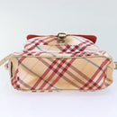 BURBERRY Nova Check Blue Label Shoulder Bag Canvas White Red Auth ti2120-5