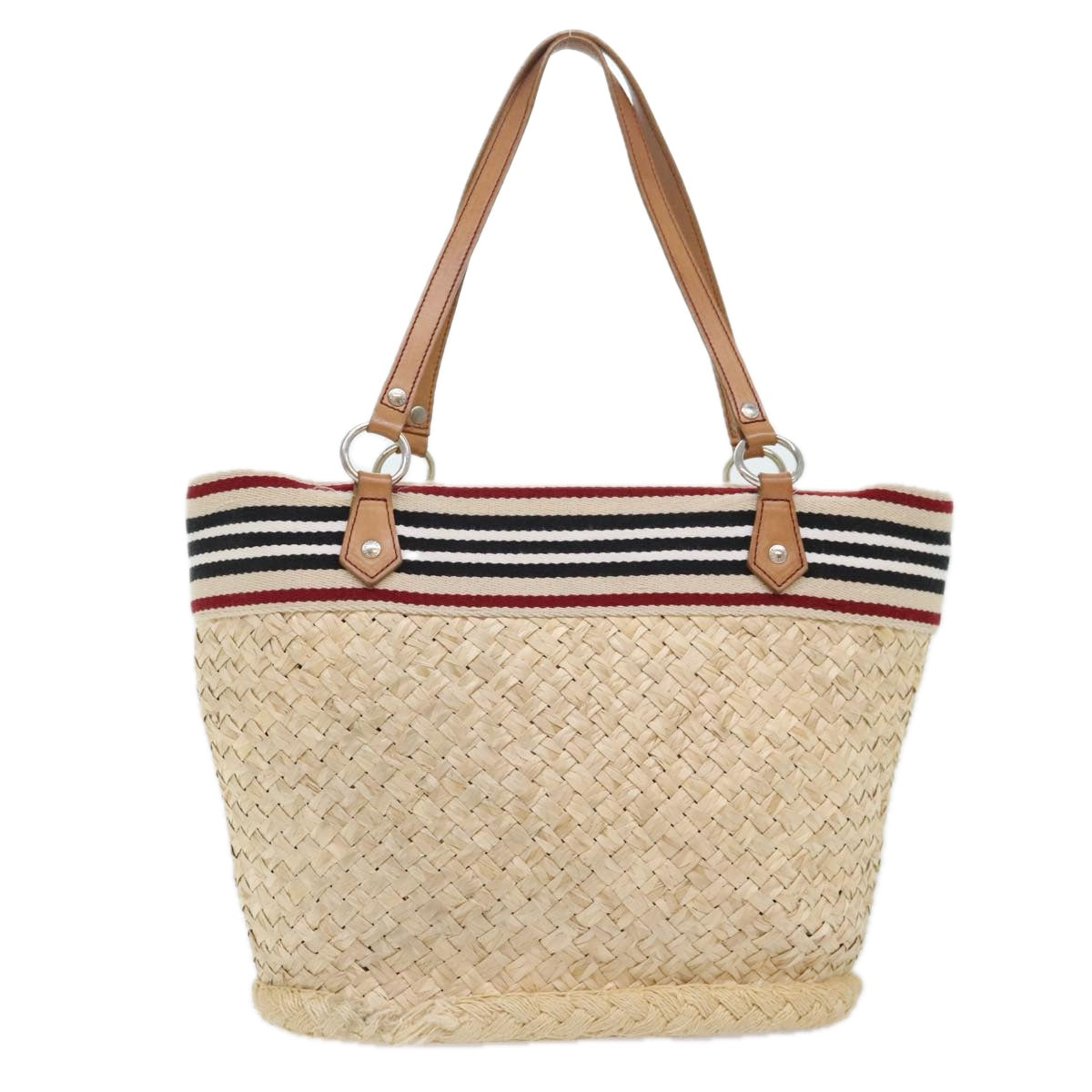 BURBERRY Blue Label Tote Bag Straw Canvas Beige Auth ti2124 - 0