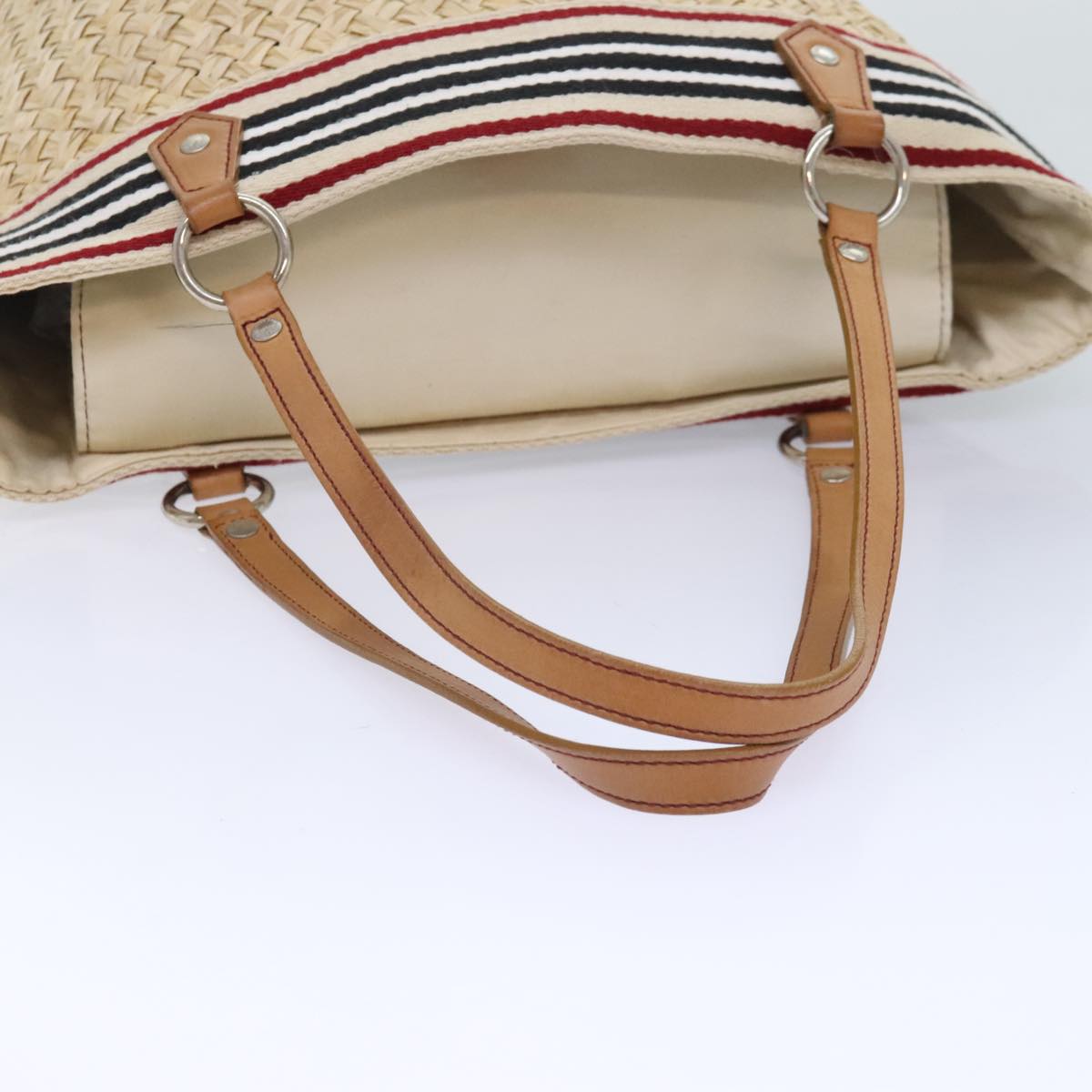 BURBERRY Blue Label Tote Bag Straw Canvas Beige Auth ti2124