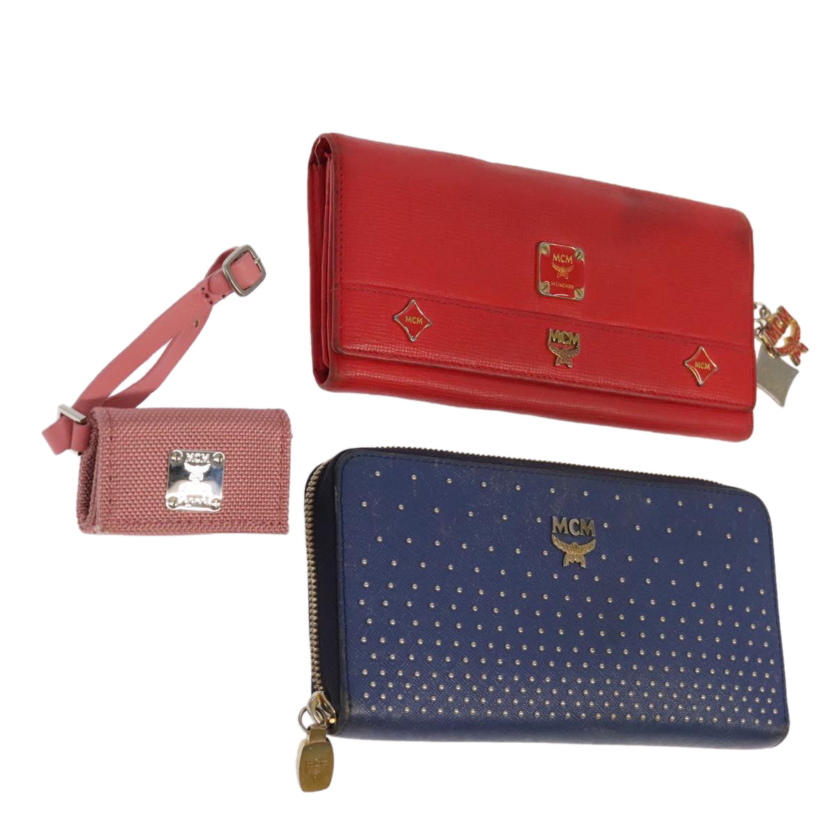 MCM Wallet Leather 3Set Blue Red pink Auth ti2125