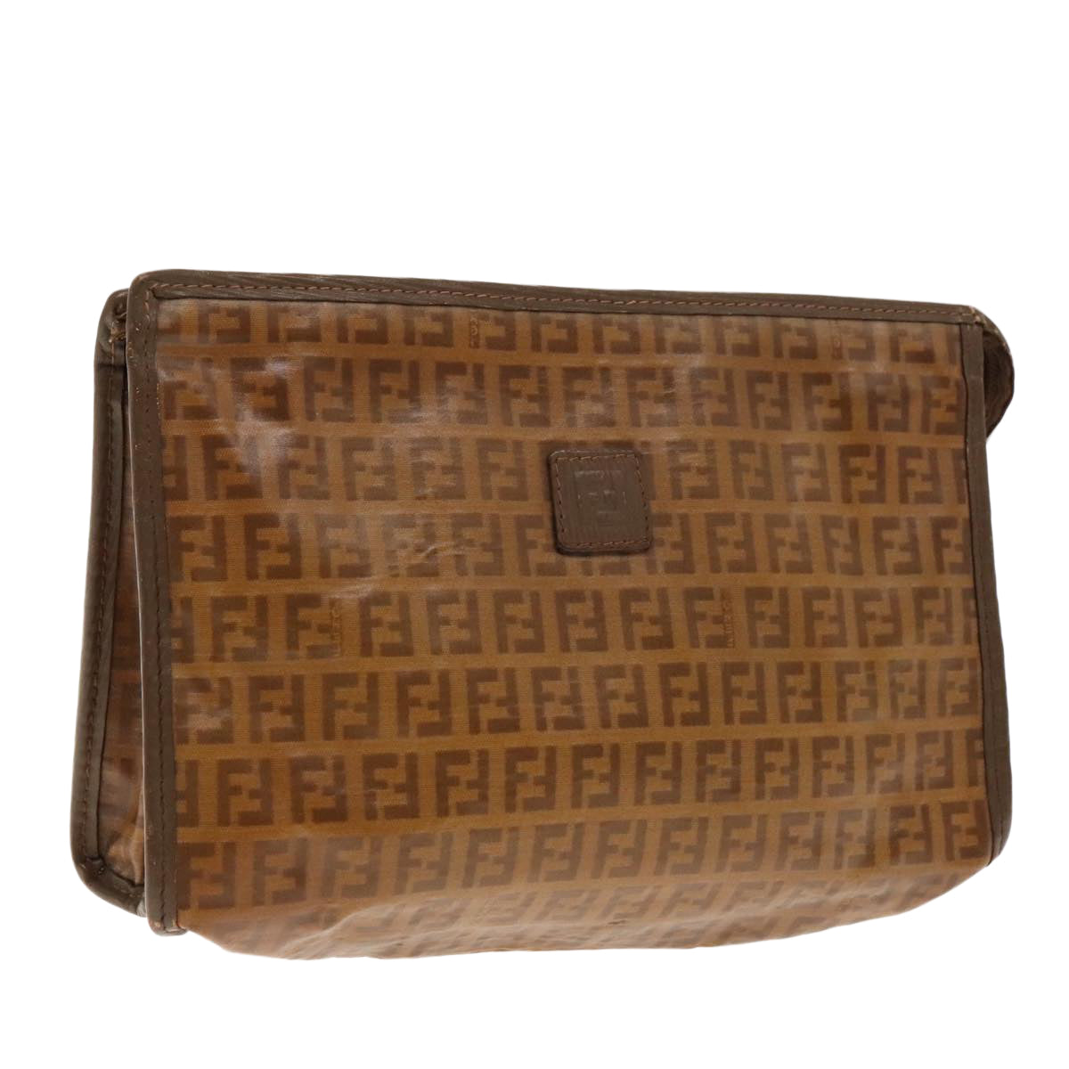 FENDI Zucchino Canvas Clutch Bag Brown Gold Auth ti2135