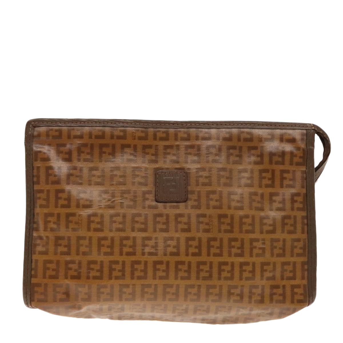 FENDI Zucchino Canvas Clutch Bag Brown Gold Auth ti2135 - 0