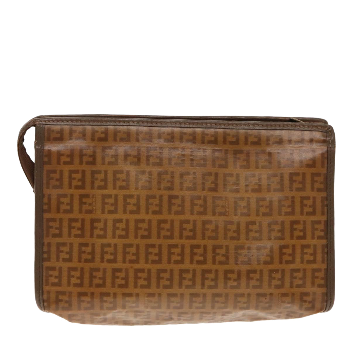 FENDI Zucchino Canvas Clutch Bag Brown Gold Auth ti2135