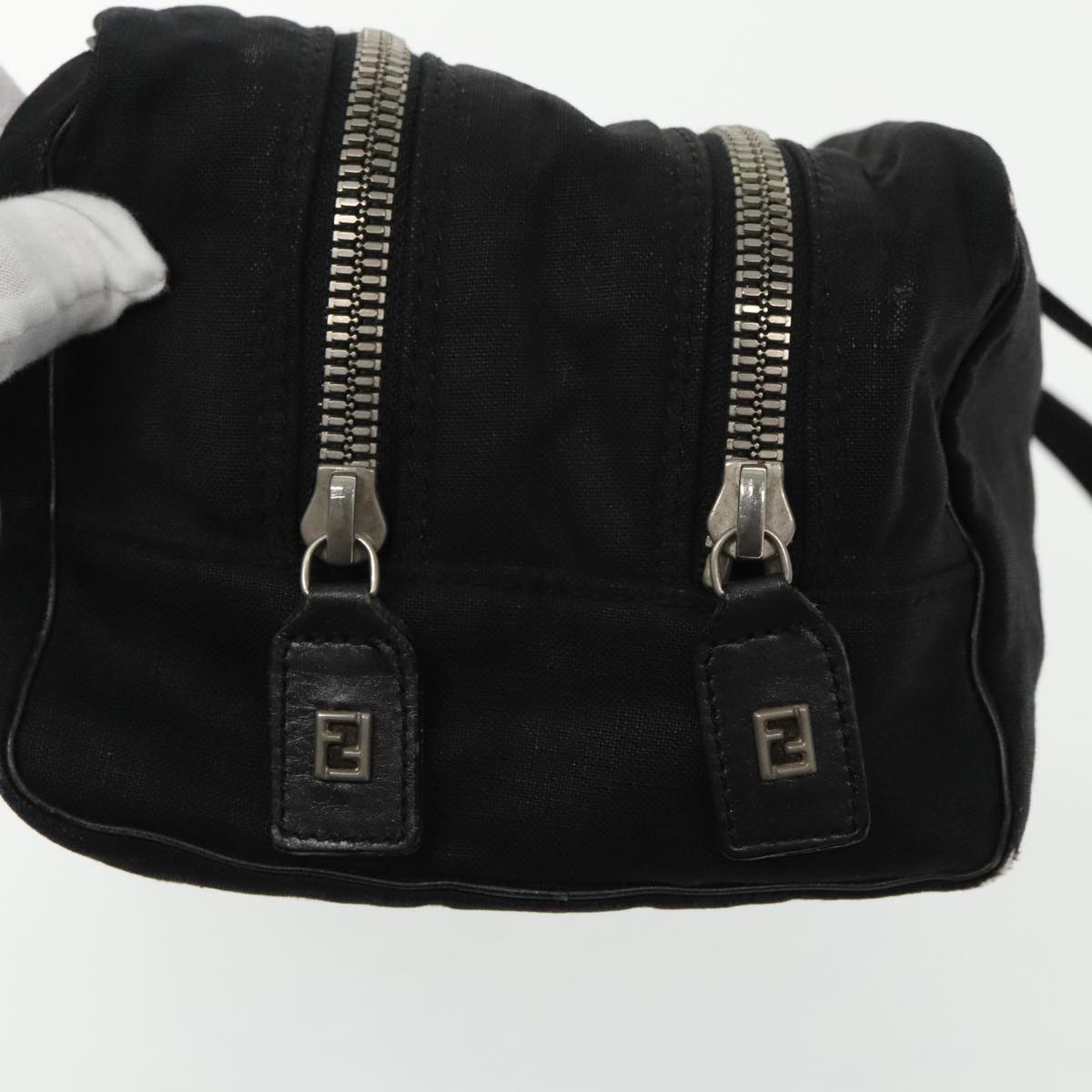 FENDI Hand Bag Cotton Nylon Black Silver Auth ti2136