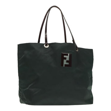 FENDI Hand Bag Nylon Khaki Brown Silver Auth ti2137