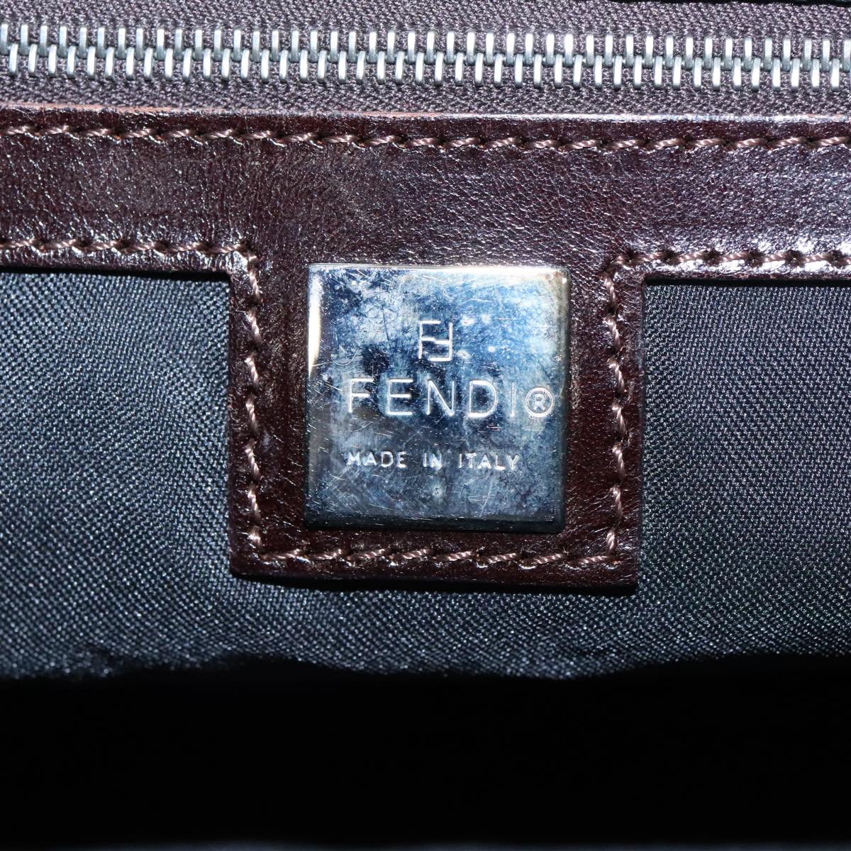 FENDI Hand Bag Nylon Khaki Brown Silver Auth ti2137