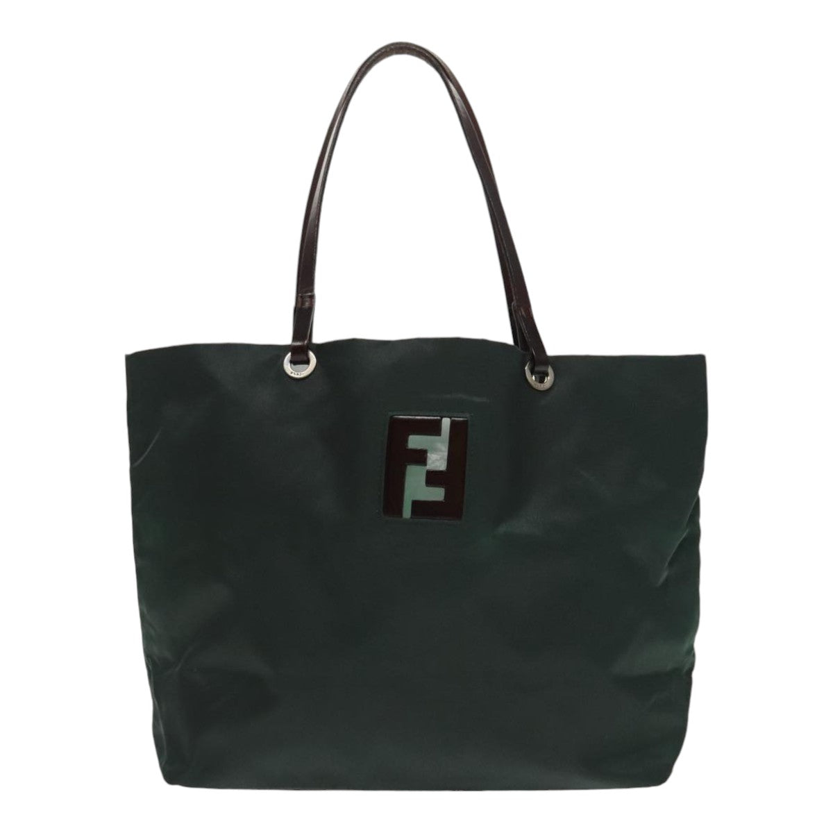 FENDI Hand Bag Nylon Khaki Brown Silver Auth ti2137