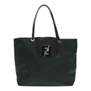 FENDI Hand Bag Nylon Khaki Brown Silver Auth ti2137-13