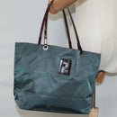 FENDI Hand Bag Nylon Khaki Brown Silver Auth ti2137-20
