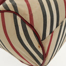 BURBERRY Nova Check Blue Label Hand Bag Beige Red Silver Auth ti2140-14