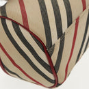 BURBERRY Nova Check Blue Label Hand Bag Beige Red Silver Auth ti2140-16
