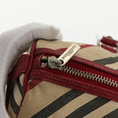 BURBERRY Nova Check Blue Label Hand Bag Beige Red Silver Auth ti2140-10
