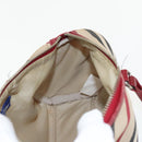 BURBERRY Nova Check Blue Label Hand Bag Beige Red Silver Auth ti2140-18