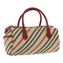 BURBERRY Nova Check Blue Label Hand Bag Beige Red Silver Auth ti2140-1