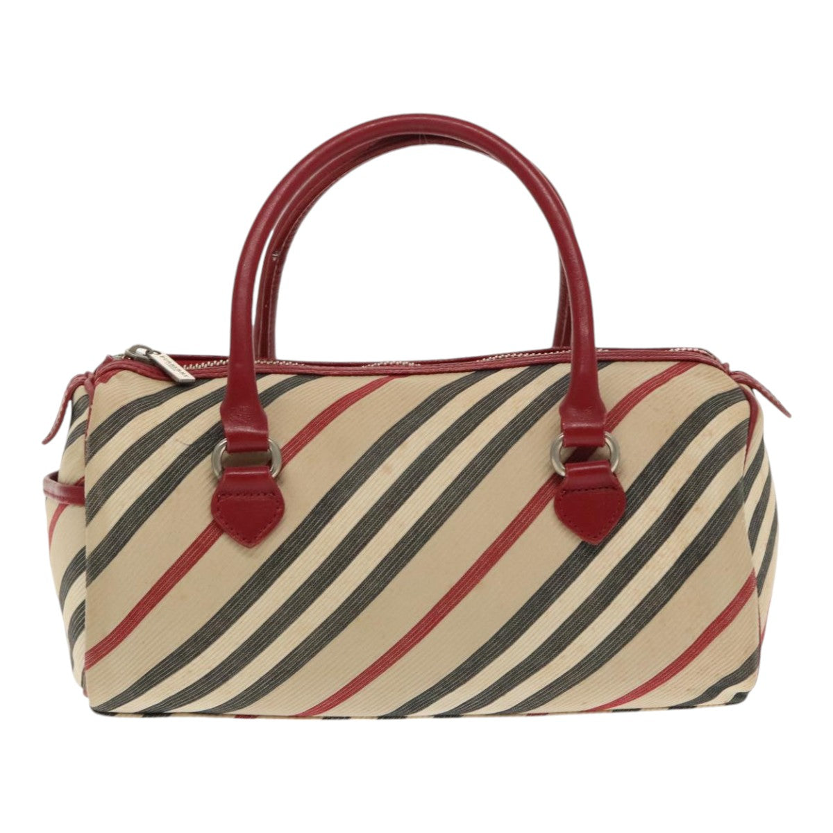 BURBERRY Nova Check Blue Label Hand Bag Beige Red Silver Auth ti2140