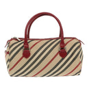 BURBERRY Nova Check Blue Label Hand Bag Beige Red Silver Auth ti2140-13