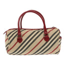 BURBERRY Nova Check Blue Label Hand Bag Beige Red Silver Auth ti2140-2