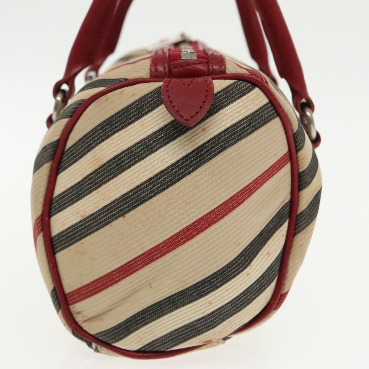 BURBERRY Nova Check Blue Label Hand Bag Beige Red Silver Auth ti2140