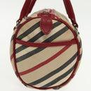 BURBERRY Nova Check Blue Label Hand Bag Beige Red Silver Auth ti2140-4