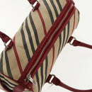 BURBERRY Nova Check Blue Label Hand Bag Beige Red Silver Auth ti2140-6