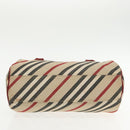 BURBERRY Nova Check Blue Label Hand Bag Beige Red Silver Auth ti2140-5