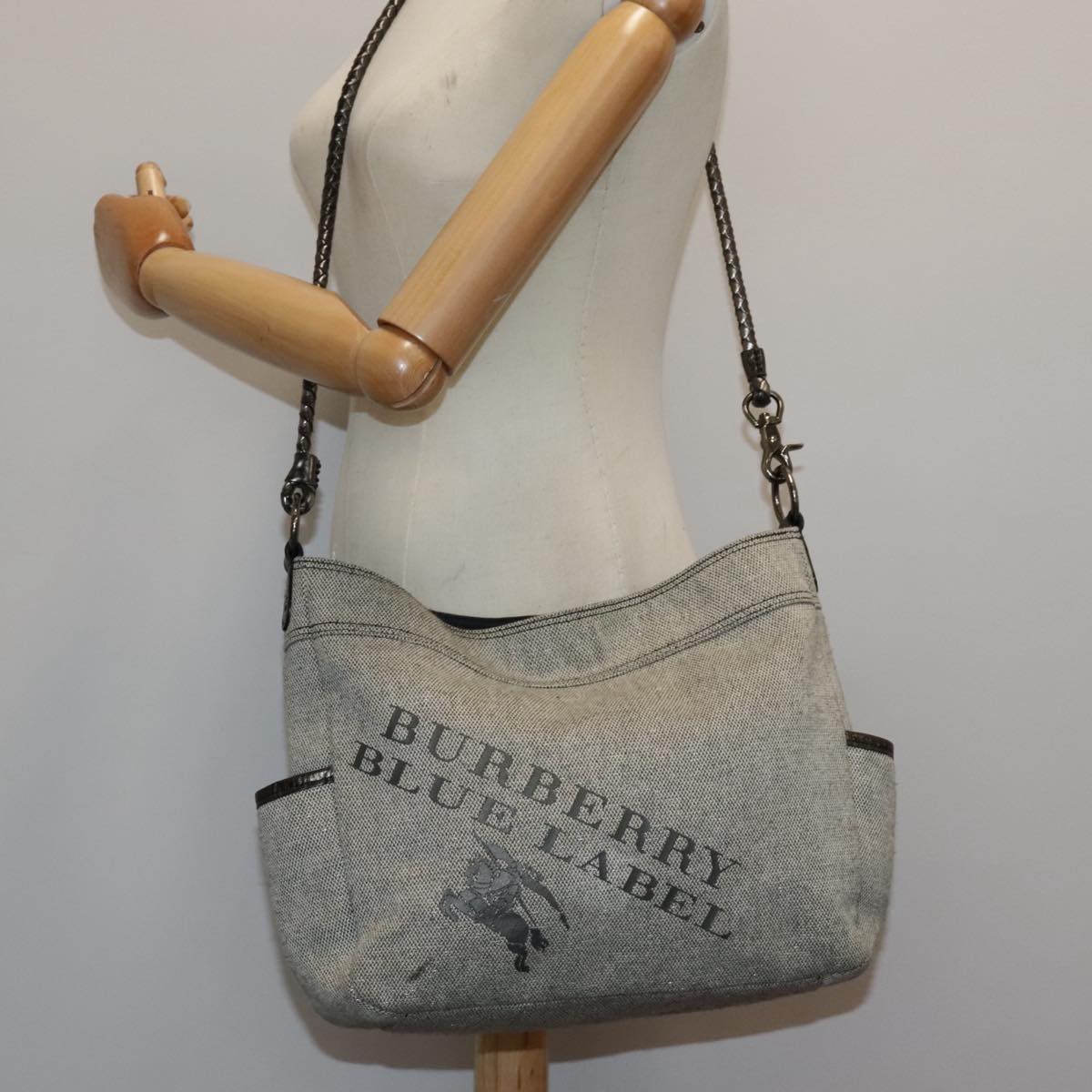 BURBERRY Blue Label Shoulder Bag Canvas Gray Silver Auth ti2143