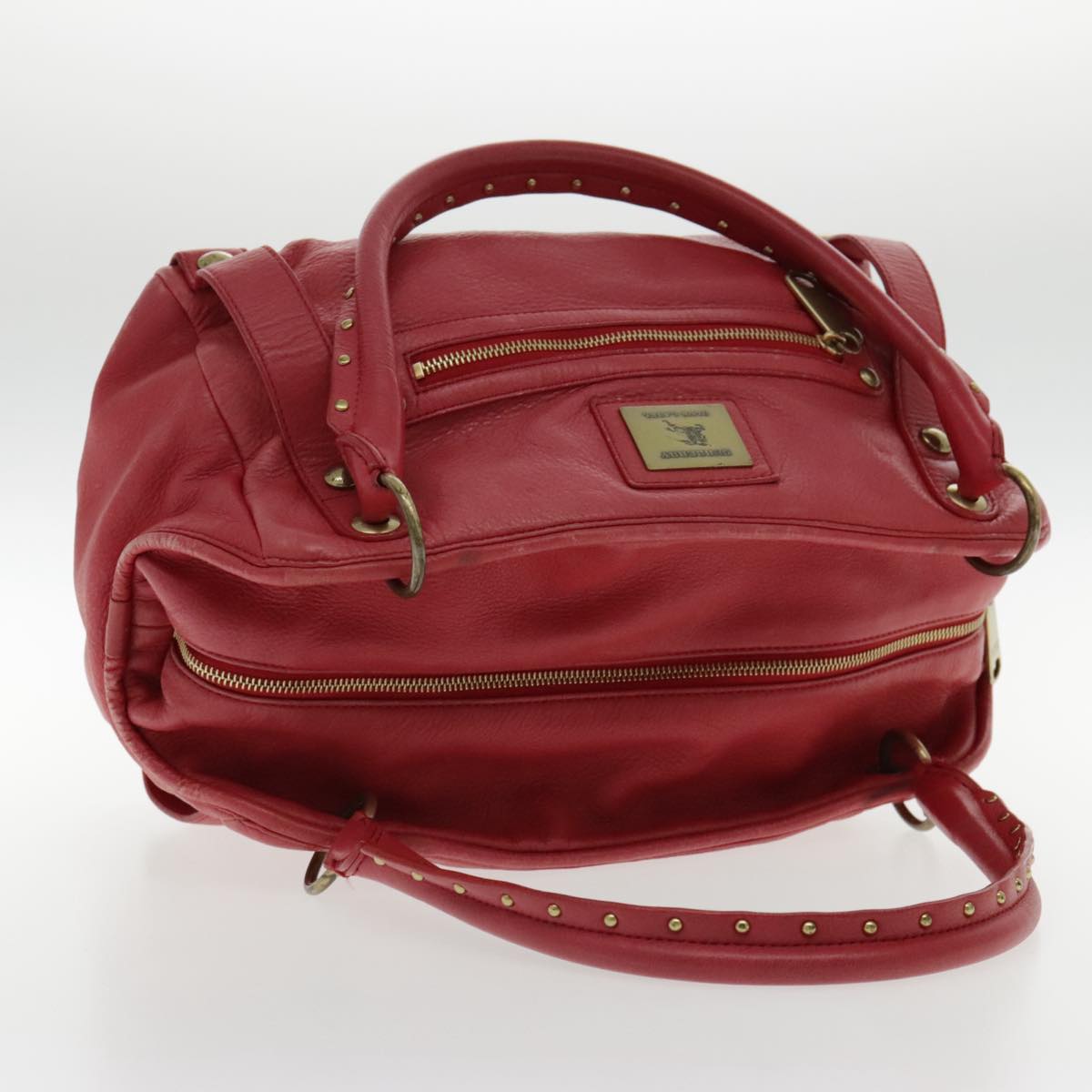 BURBERRY Blue Label Shoulder Bag Leather Red Gold Auth ti2144