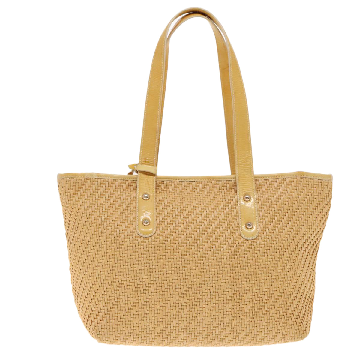 BALLY Tote Bag Raffia Leather Beige Yellow Gold Auth ti2146 - 0