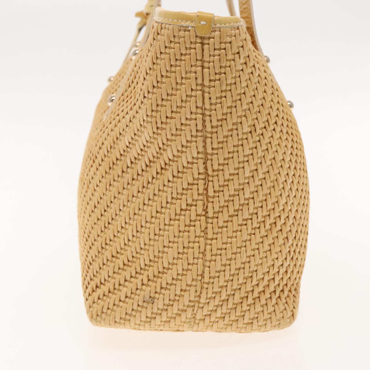 BALLY Tote Bag Raffia Leather Beige Yellow Gold Auth ti2146