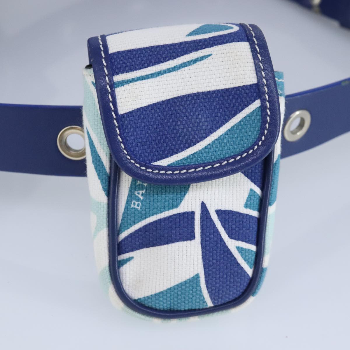 BALLY Waist Bag Canvas Leather Blue White Silver Auth ti2147