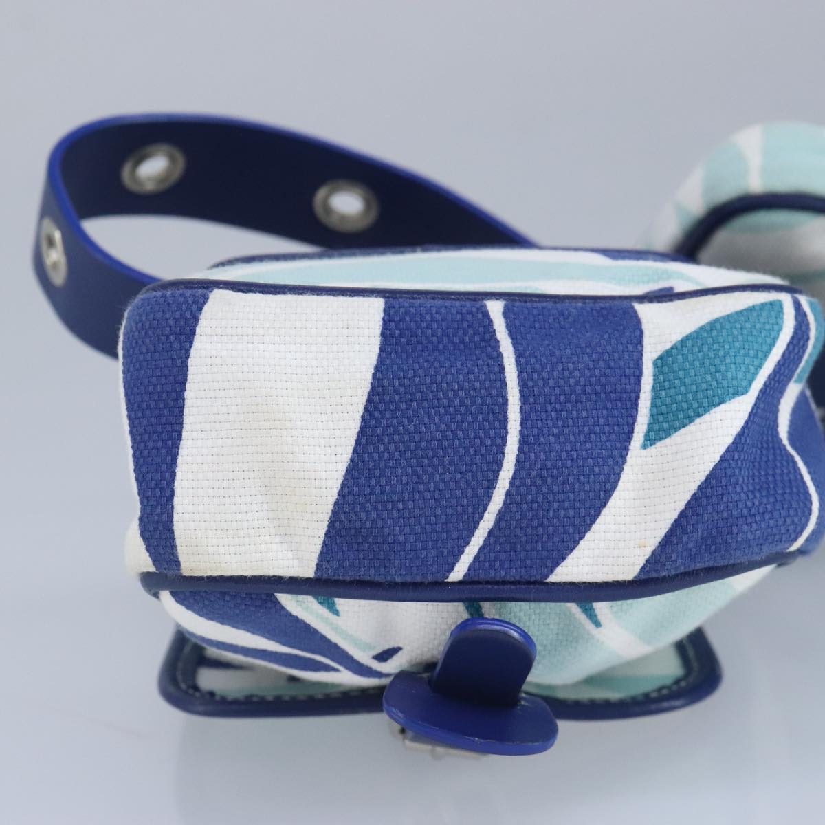 BALLY Waist Bag Canvas Leather Blue White Silver Auth ti2147