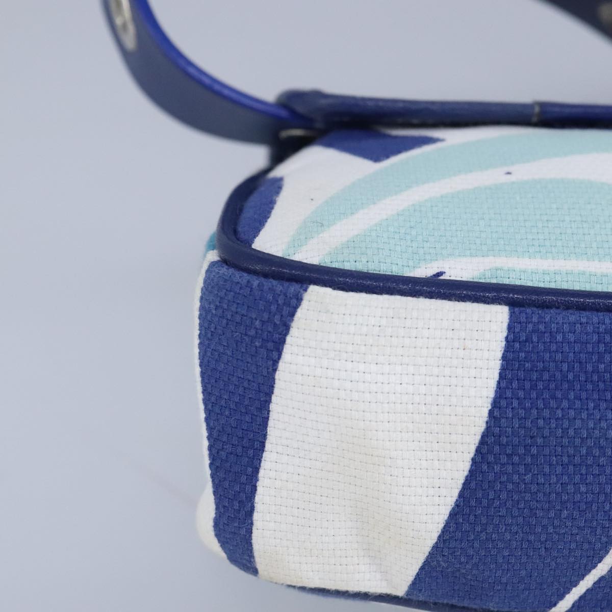 BALLY Waist Bag Canvas Leather Blue White Silver Auth ti2147