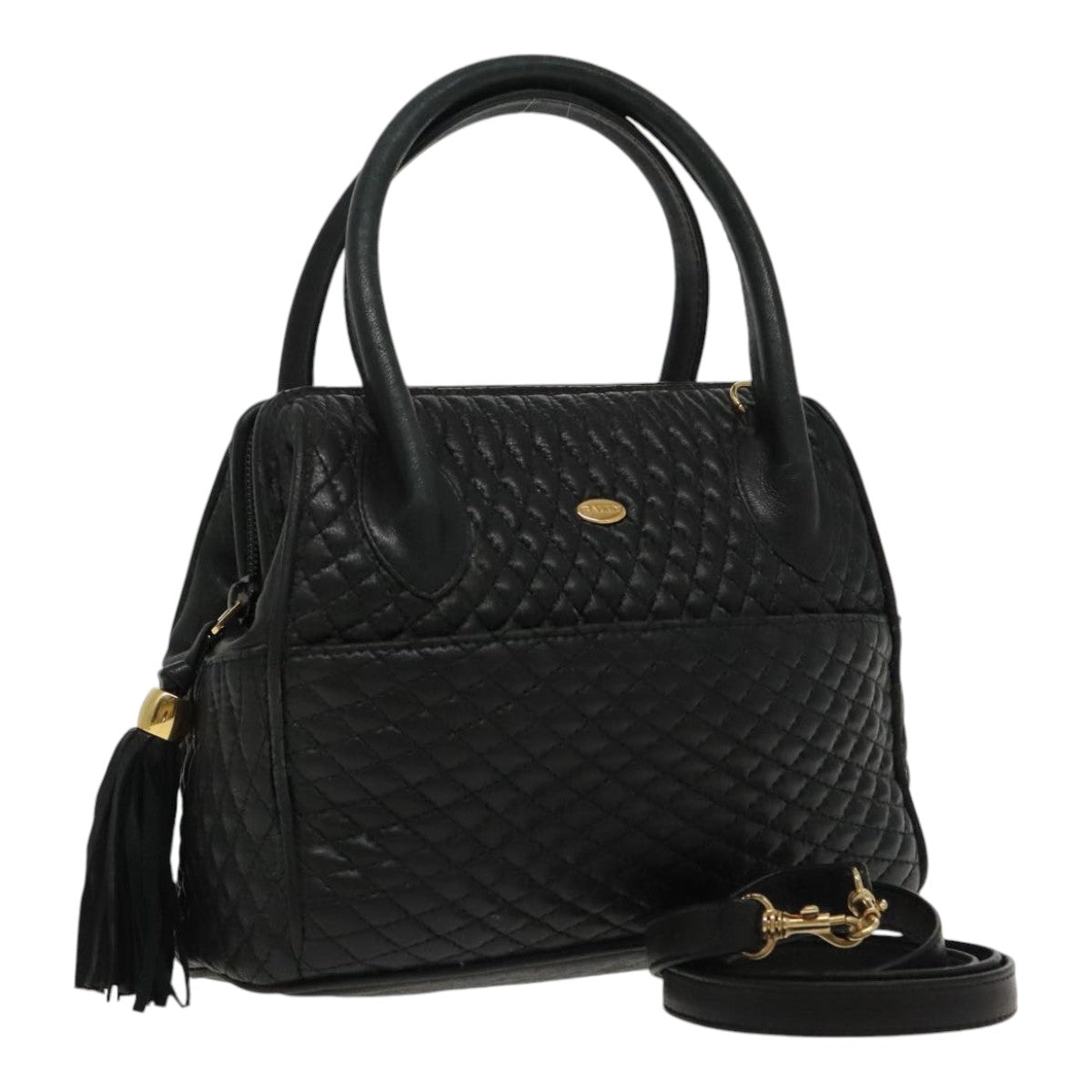 BALLY Hand Bag Leather 2way Black Gold Auth ti2151