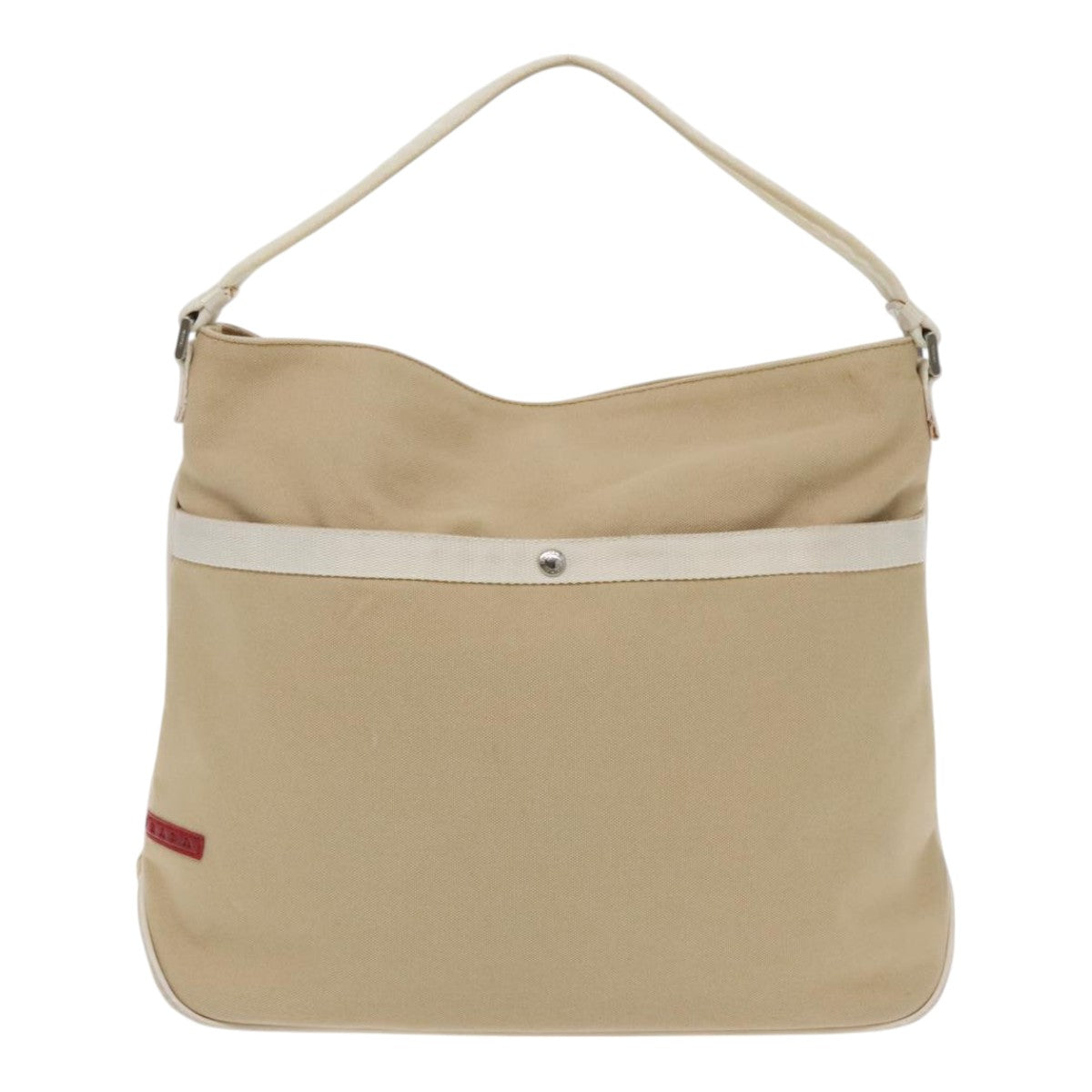 PRADA Hand Bag Canvas Leather Beige White Silver Auth ti2152 - 0