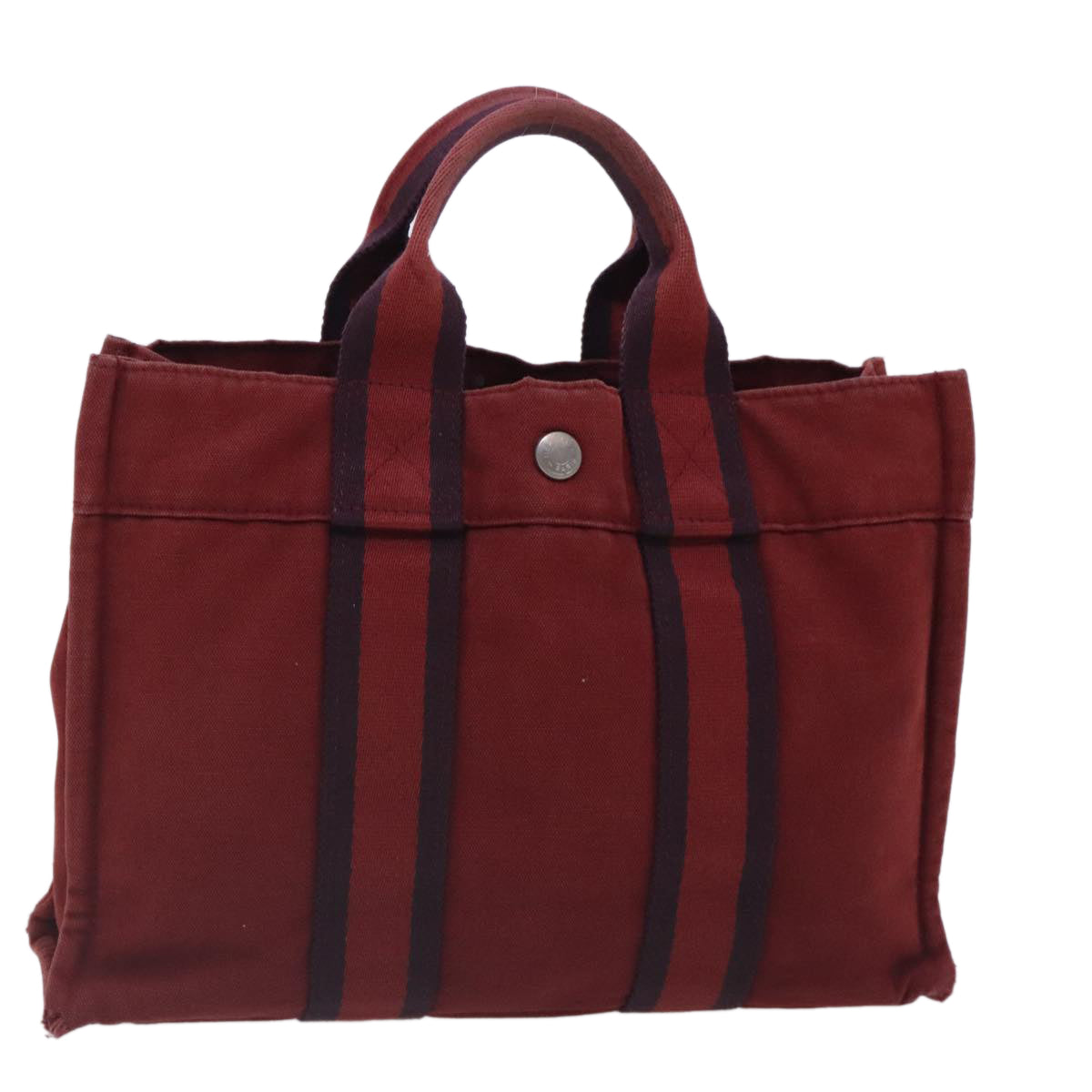 HERMES Fourre Tout PM Tote Bag Canvas Red Silver Auth ti2153