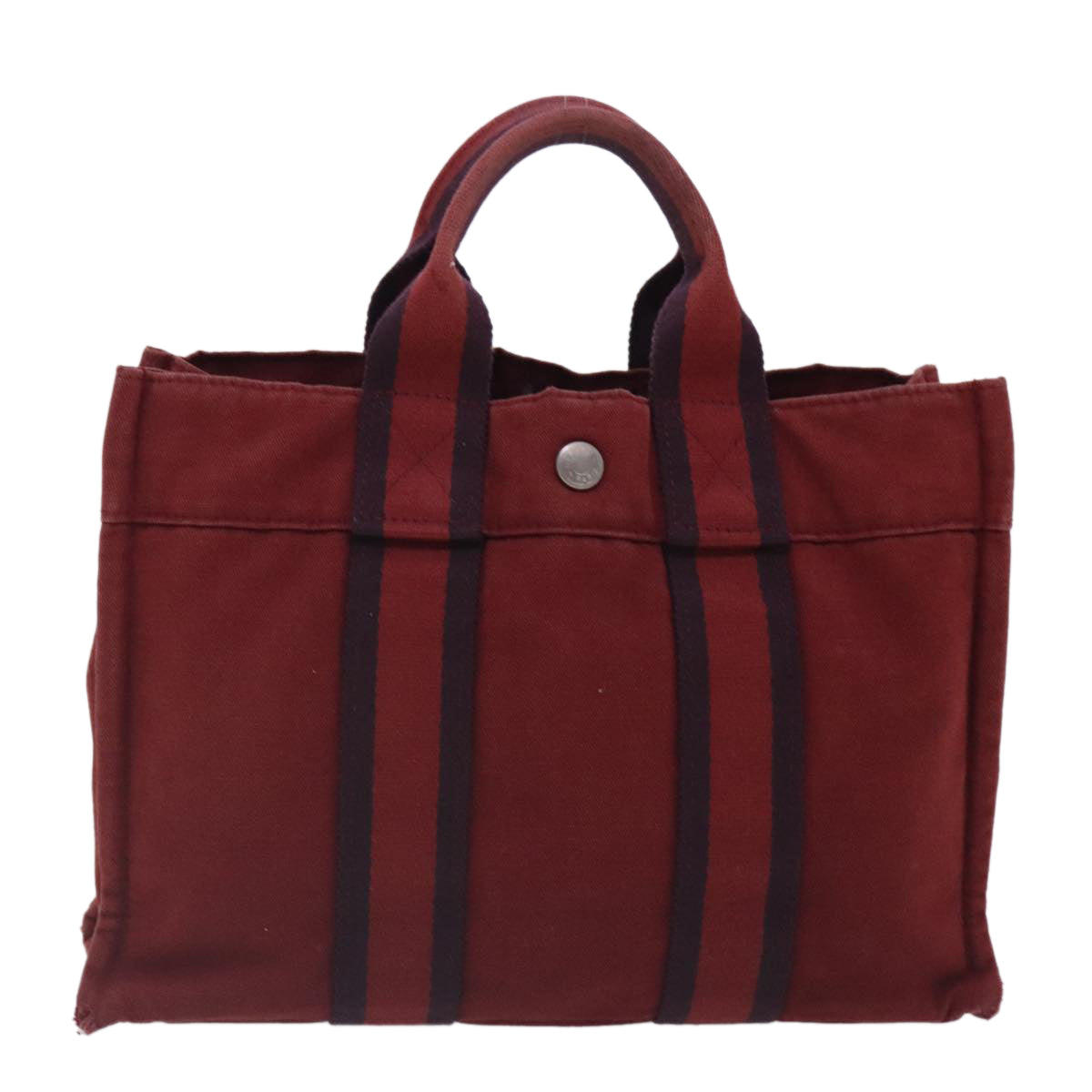 HERMES Fourre Tout PM Tote Bag Canvas Red Silver Auth ti2153