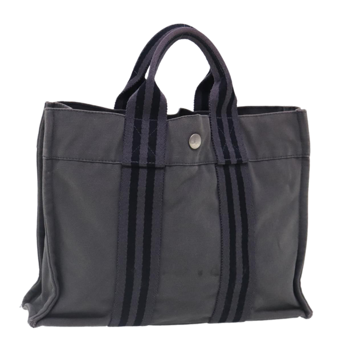 HERMES Fourre Tout PM Tote Bag Canvas Gray Silver Auth ti2154