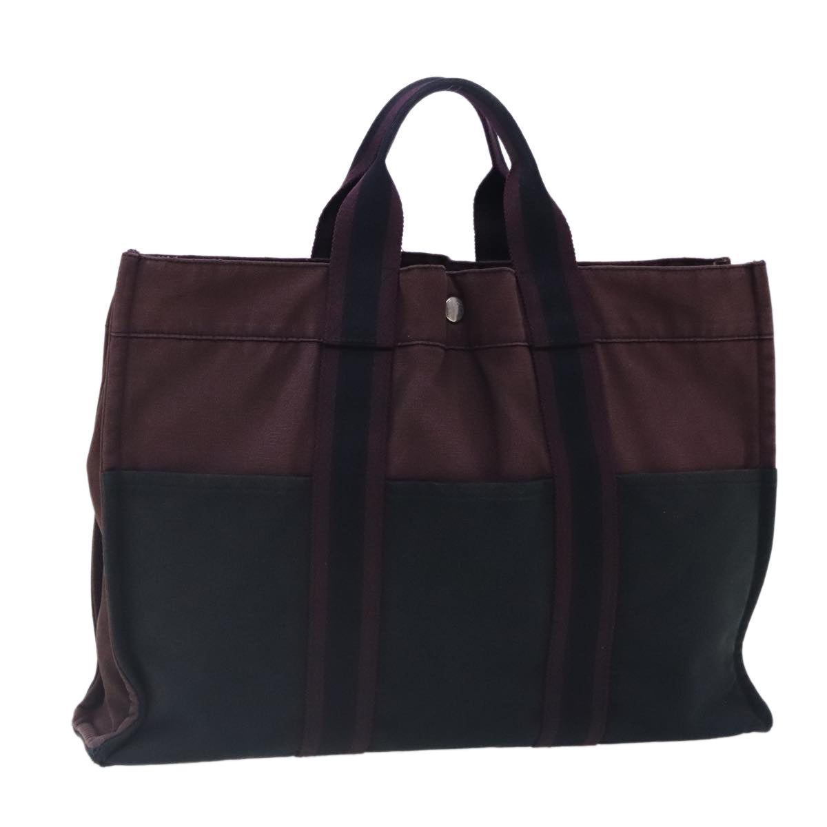 HERMES Fourre Tout MM Tote Bag Canvas Bordeaux Black Silver Auth ti2155